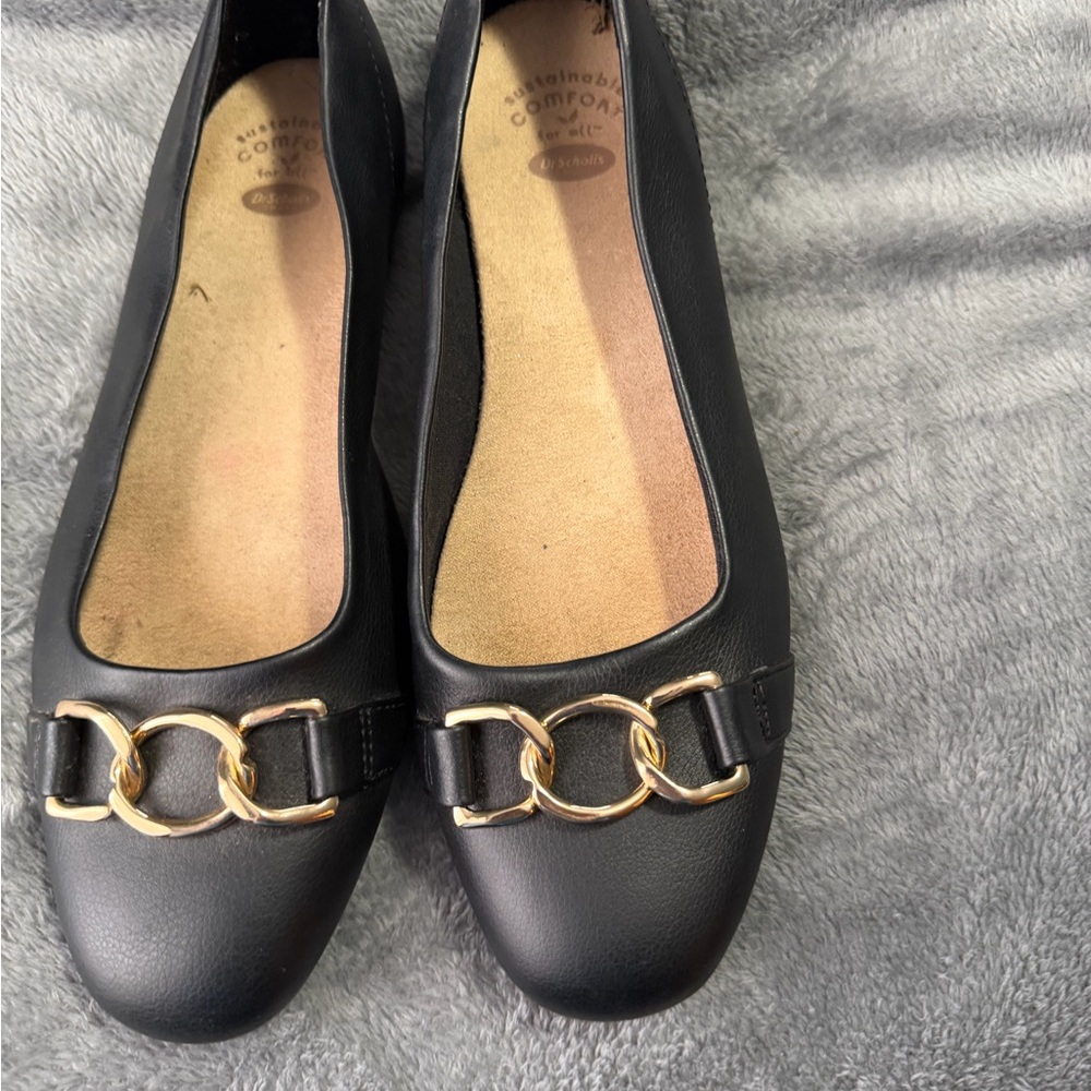 Dr. Scholl's Black Flats with Gold Accent